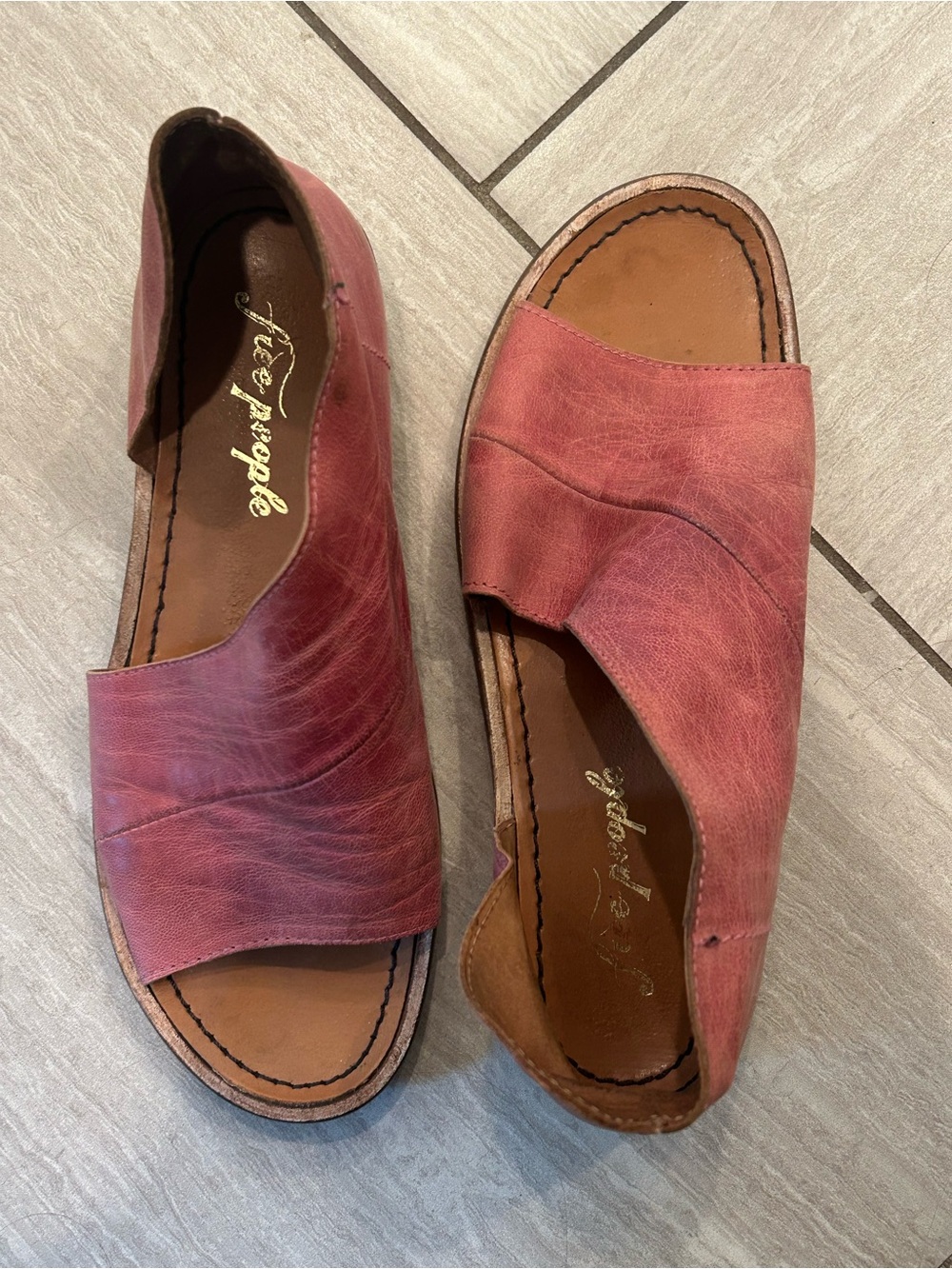 600 Free People MONT BLANC leather sandal 37/ 6 us women's pinkish - Picture 2 of 6